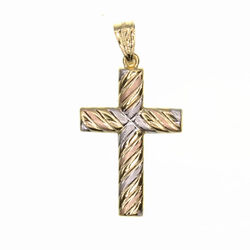 Pendentif religieux croix trois couleurs  en Or 750 / 1000 (18K)