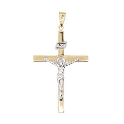 Pendentif religieux croix avec Christ blanc et INRI  en Or 750 / 1000 (18K)