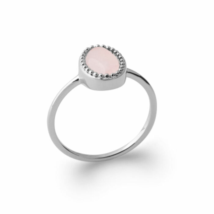 Bague motif serti clos perle avec quartz rose  en Argent 925 /1000