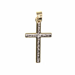 Pendentif religieux croix ciselée bicolore  en Or 750 / 1000 (18K)