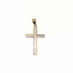 Pendentif religieux croix brossee bicolore  en Or 750 / 1000 (18K)